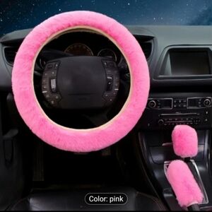 Pink Fluffy Steering Wheel Cover 3pcs